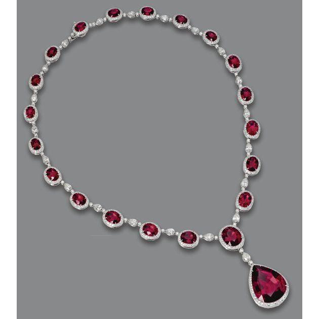 Weißgold 14K Roter Rubin mit Diamanten 49,50 Karat Halskette - harrychadent.ch