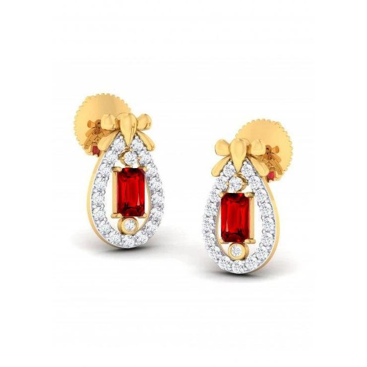 Birnenförmige Ohrstecker 4,10 Karat Rubin & Diamanten Gelbgold 14K - harrychadent.ch
