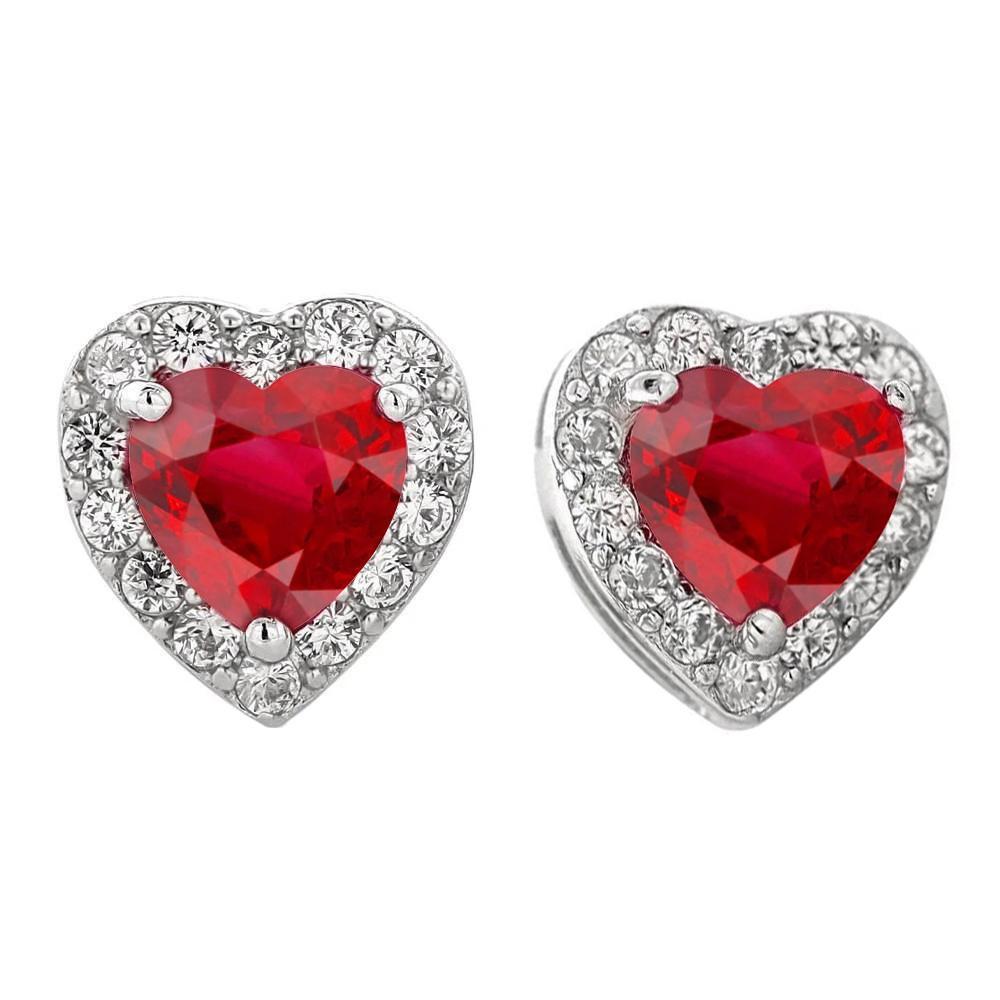 Ohrstecker mit Herzschliff Rubin & runder Diamant 6 Karat Weißgold 14K - harrychadent.ch
