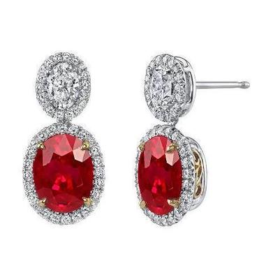 Ovaler und runder Rubin mit Diamanten 14 Kt. Ohrstecker Gold 14K - harrychadent.ch
