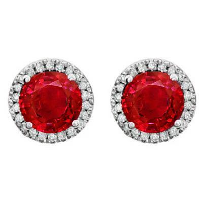 Roter Rubin mit Diamanten 9.10 ct. Ohrstecker Weißgold 14K - harrychadent.ch
