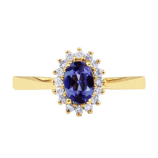 2 Karat Blauer Tansanit und Diamant Ehering Gelbgold 14K - harrychadent.ch
