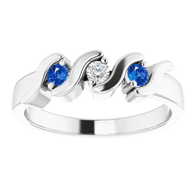 3 Steine Ring 0.90 Karat Diamant Ceylon Blauer Saphir Weißgold 14K