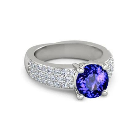 3,70 Karat Tansanit im Rundschliff mit Diamanten Ring Weißgold 14K - harrychadent.ch