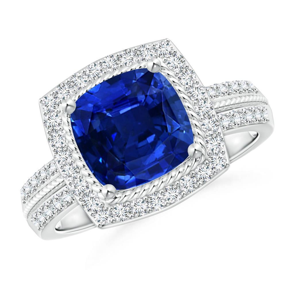 4.75 Karat Kissen und runder Saphir- und Diamant-Jubiläumsring - harrychadent.ch