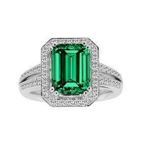 Grüner Smaragd mit Diamant Ehering Weißgold 14K 8 Karat - harrychadent.ch