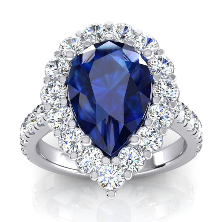 Halo Edelstein Ring Birne Blauer Saphir Gold Damenschmuck 8 Karat