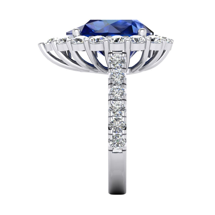 Halo Edelstein Ring Birne Blauer Saphir Gold Damenschmuck 8 Karat