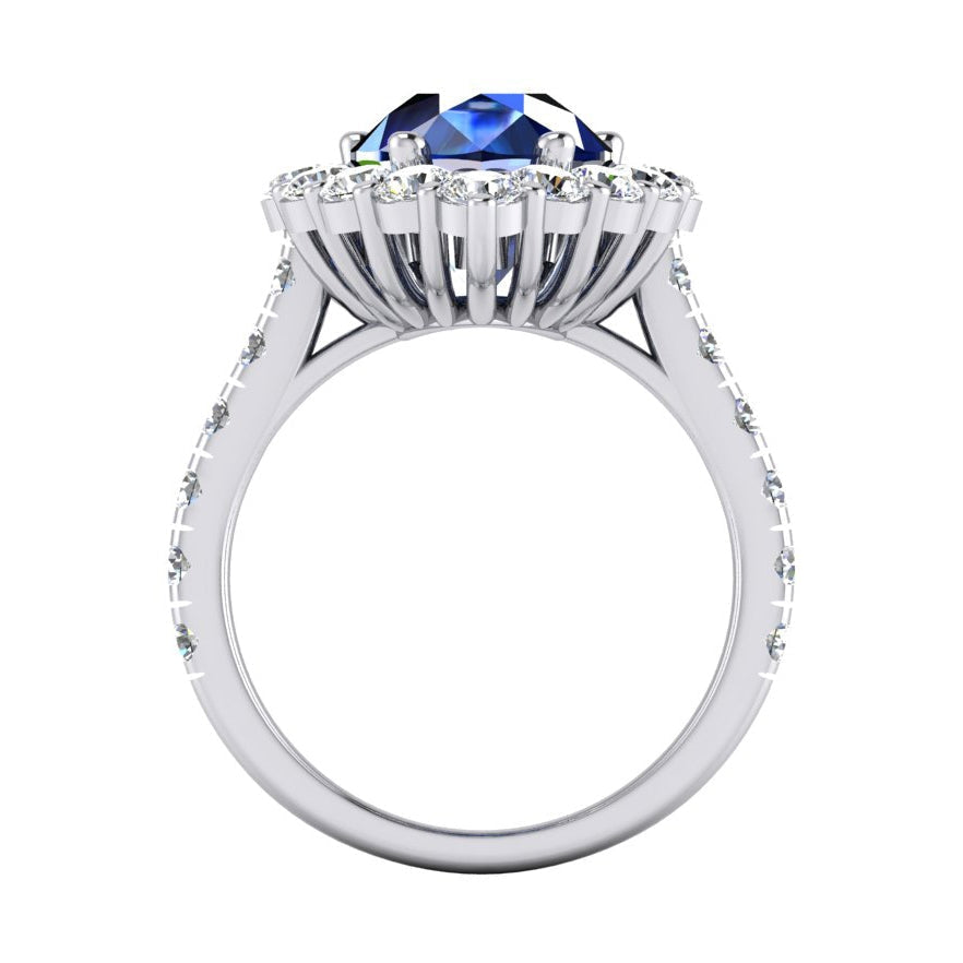 Halo Edelstein Ring Birne Blauer Saphir Gold Damenschmuck 8 Karat
