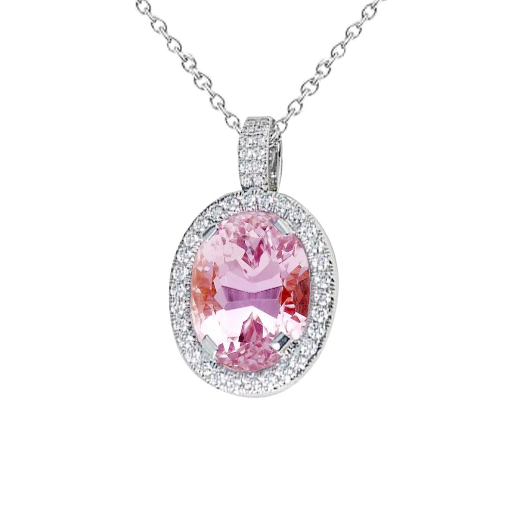10.50 karat pink oval cut kunzit diamant halskette anhänger gold 14k