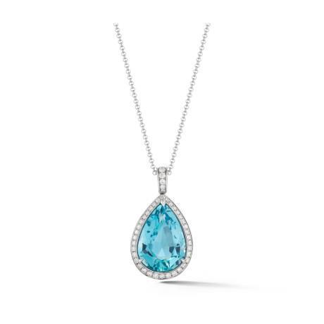 11,75 ct Birne Aquamarin mit runden Diamanten Anhänger 14K Weißgold - harrychadent.ch
