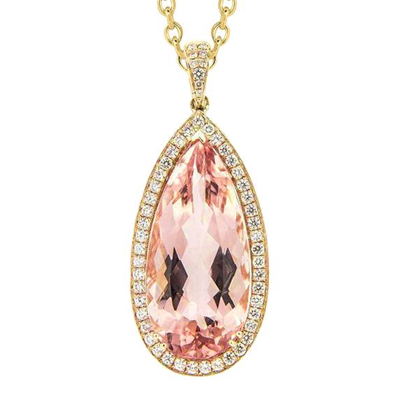 14K Gelbgold 16 Kt Big Morganit mit Diamanten Anhänger Halskette - harrychadent.ch