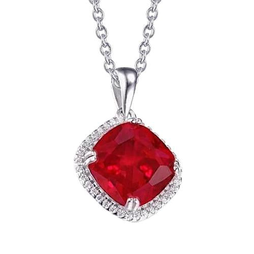 14k weißgold 10.50 karat halskette mit rotem rubin und diamanten