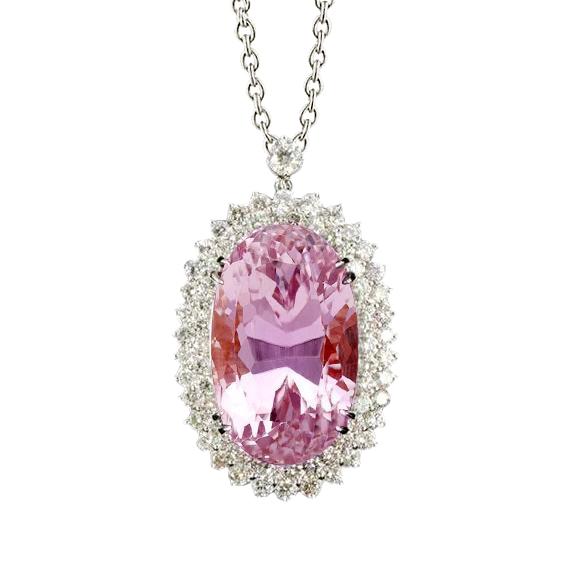 14k weißgold edelstein schmuck rosa kunzit damen anhänger 36.50 ct