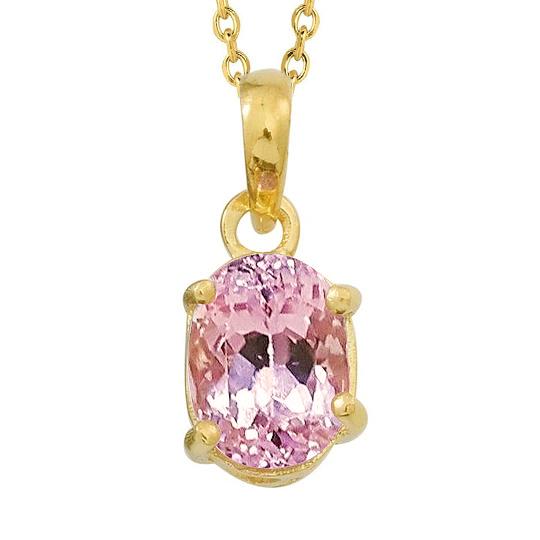 23 Karat Pink Oval Cut Kunzit Solitaire Halskette Anhänger Gelbgold - harrychadent.ch