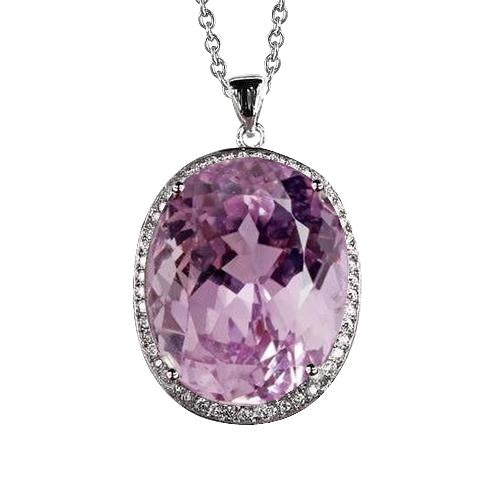 24.50 ct Oval Cut Pink Kunzit mit Diamantanhänger Weißgold 14K