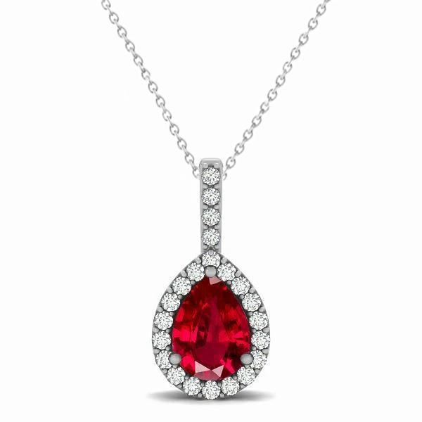 3,25 Karat Birnen-Rubin mit Diamanten Anhänger Halskette Weißgold 14K - harrychadent.ch