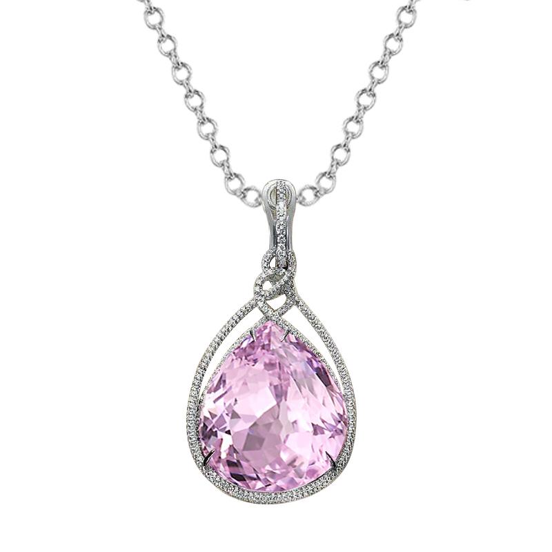 32.50 ct Birnenschliff rosa Kunzit Diamant Damen Anhänger Weißgold 14K - harrychadent.ch