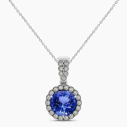 4 Karat Rundschliff Tansanit und Diamanten Anhänger Halskette Weißgold - harrychadent.ch