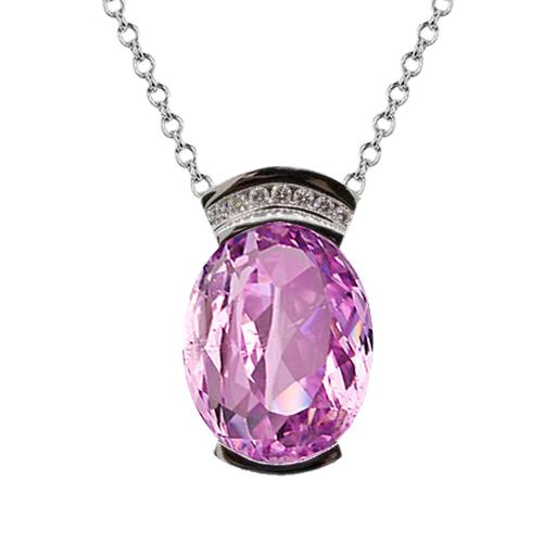46 Karat Oval Rosa Kunzit Edelstein Halskette Anhänger Gold 14K