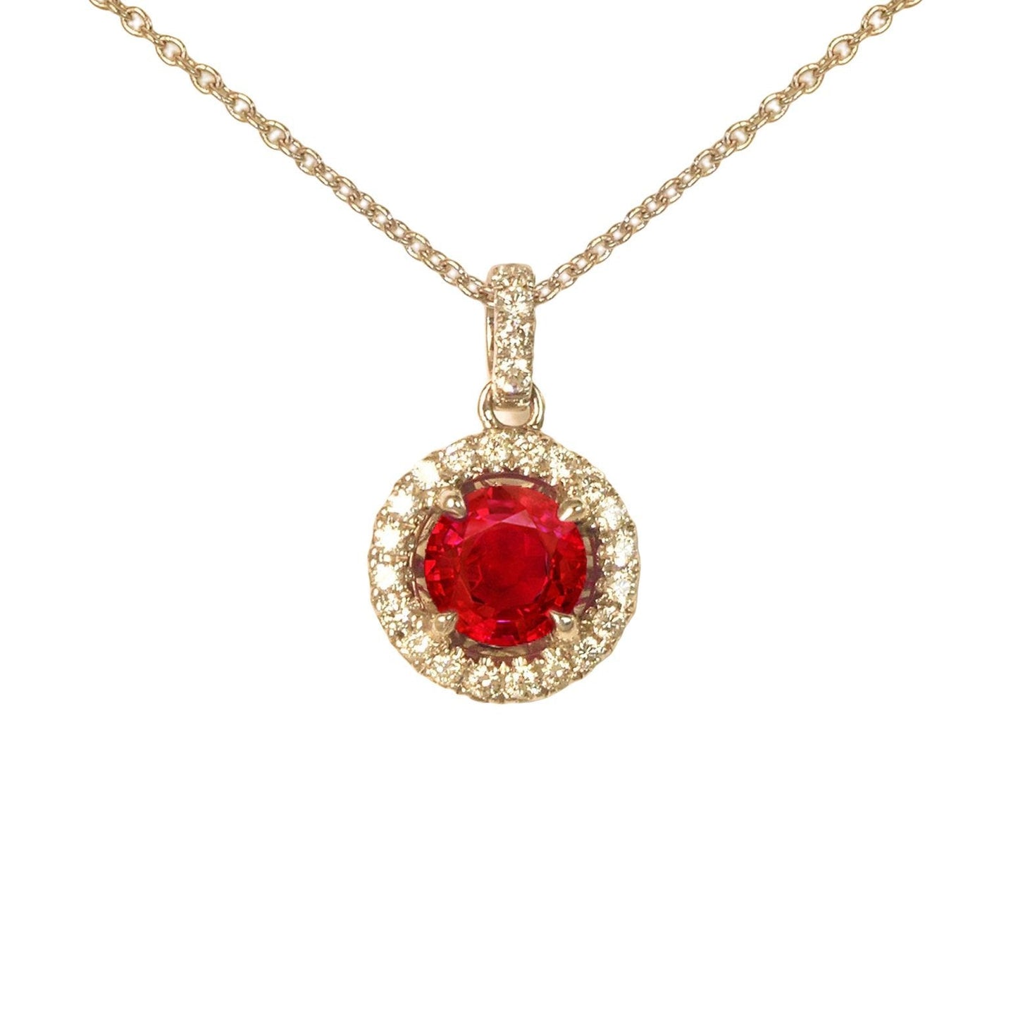 6,00 Karat Halskette mit Rubin und Diamanten im Rundschliff Yg 14K - harrychadent.ch