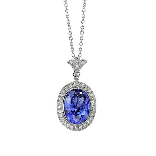 8.06 Karat Tansanit Anhänger mit weißen Diamanten 14K Weißgold