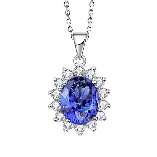Anhänger 27,50 Karat Oval Tansanit mit Diamanten Weißgold 14K - harrychadent.ch