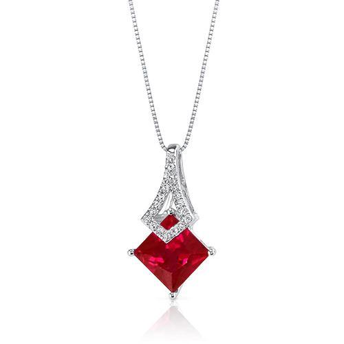 Anhänger Halskette Gold Weiß 14K 4,50 Ct Rubin Und Diamanten