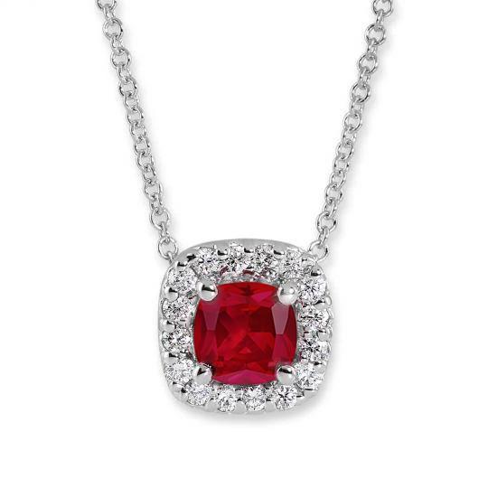 Anhänger Halskette mit Kette 3,65 ct. Rubin und Diamanten Weißgold - harrychadent.ch