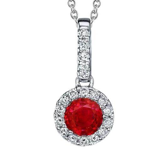 Anhänger Halskette Rundschliff 6.80 ct. Rubin und Diamanten Gold Weiß 14K