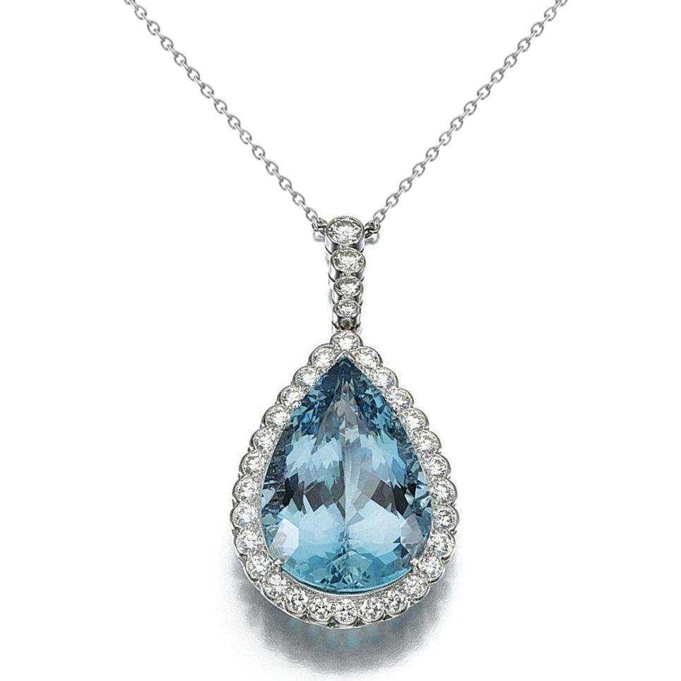 Aquamarin mit Diamanten 12,75 ct Anhänger mit Kette Weißgold 14K - harrychadent.ch