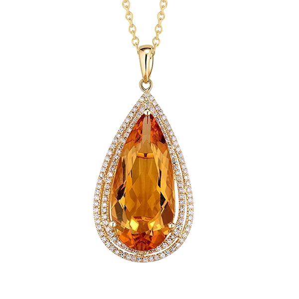 Birnen-Citrin-Anhänger aus 14 Karat Gelbgold mit runden Diamanten, 21 Karat - harrychadent.ch