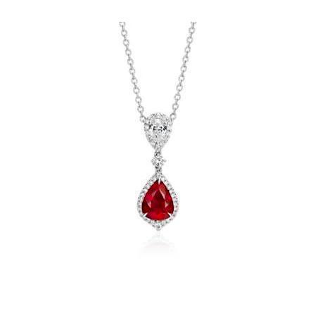 Birnenförmige Rubin-Diamant-Anhänger-Halskette 4,50 Karat Weißgold 14K