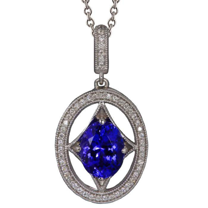 Blauer Tansanit und Diamanten 3.00 Kt Halskette mit Anhänger Weißgold 14K - harrychadent.ch