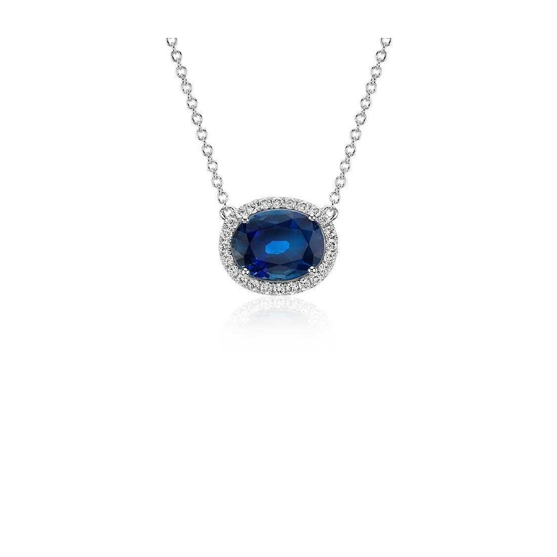 Ceylon Blue Sapphire Anhänger Ovaler Schnitt Runden Diamant Gold 14K 2.5 Ct