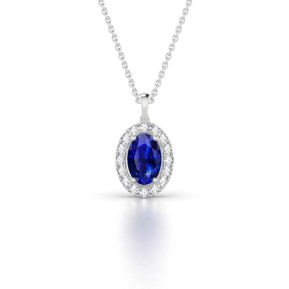 Diamanten 3,25 Karat Ceylon Saphir Anhänger Halskette Gold 14K