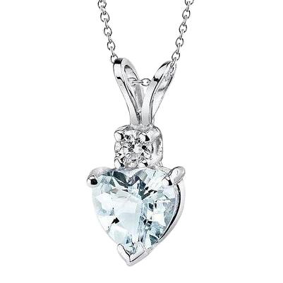 Große Herzform Aquamarin mit Diamant 15 Kt. Anhänger Weißgold 14K
