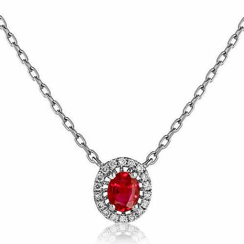 Großer roter Rubin mit kleinen Diamanten 7,30 ct. Halskette mit Anhänger Gold 14K
