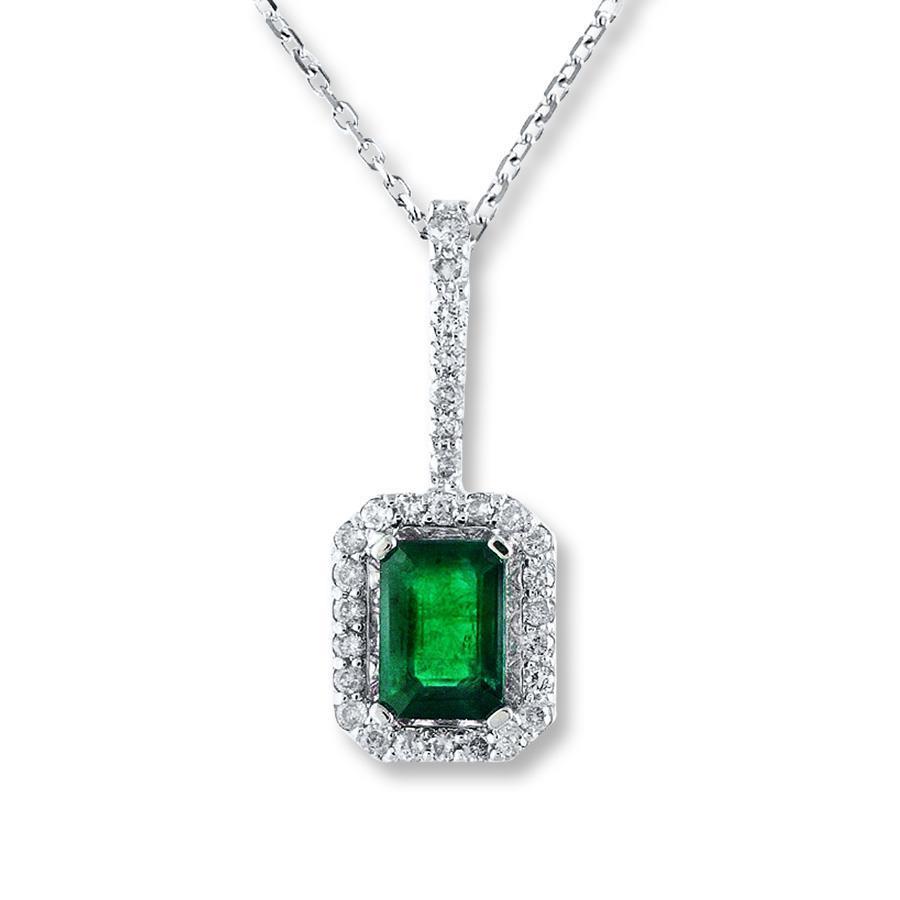 Grüner Smaragd & Diamant Edelstein Anhänger mit Kette 8 Karat WG 14K