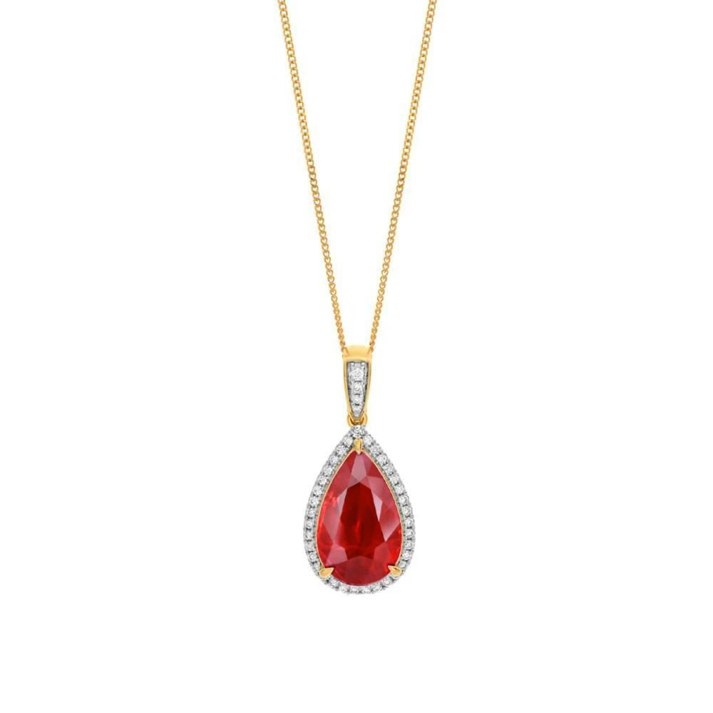 Halskette mit Anhänger aus 14 Karat Gelbgold 4,50 Karat Rubin und Diamanten Neu - harrychadent.ch