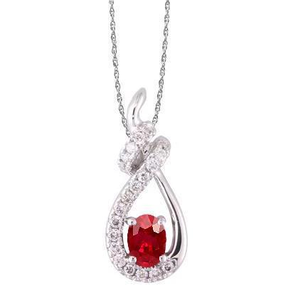 Halskette mit Anhänger Weißgold 2,70 ct Roter Rubin und Diamanten
