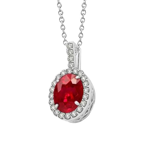 Halskette mit rotem Rubin & Diamanten 6.90 ct. Weißgold 14K