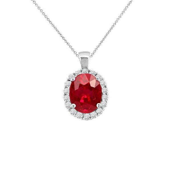 Halskette mit rotem Rubin und Diamant 6 Karat Weißgold 14K