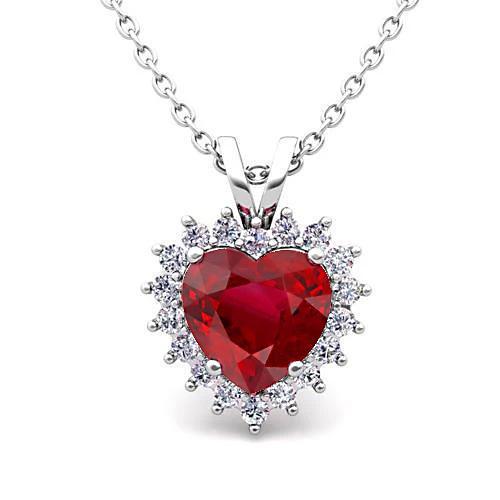 Herzschliff 5.50 ct. Rubin & Diamant Anhänger Halskette Gold