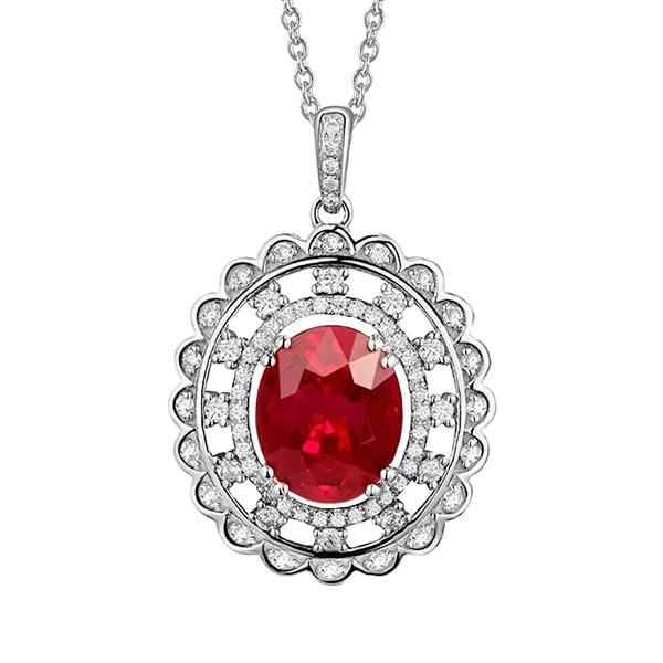 Krappenset Roter Rubin und Diamanten 3 Karat Anhänger mit Kette Weißgold - harrychadent.ch