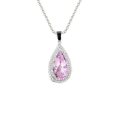 Kunzit mit Diamant-Halsketten-Anhänger Weißgold 14K 11,50 Ct