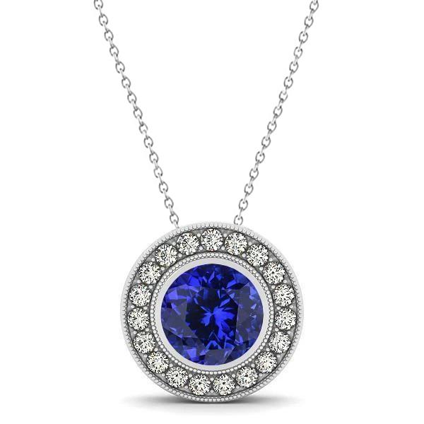 Lünette Set Tansanit mit Diamanten Anhänger Halskette Gold 14K 2.75 Ct