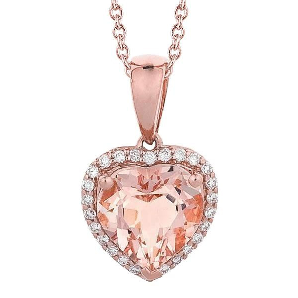 Morganit im Herzschliff und runde Diamanten 18 Kt. Anhänger Gold Rose 14K - harrychadent.ch