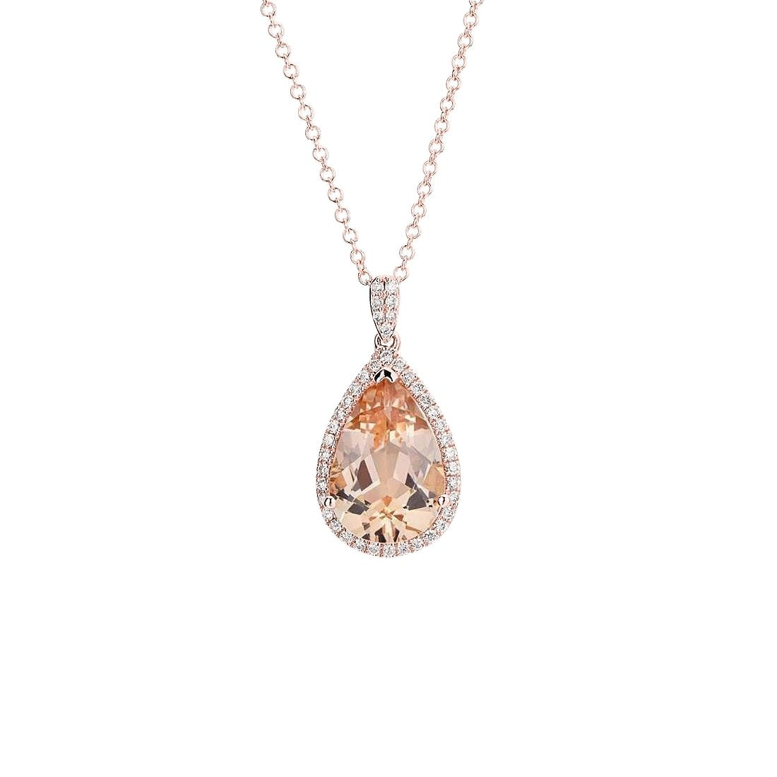 Morganit und Diamanten Anhänger mit Kette 10,25 ct Roségold 14K - harrychadent.ch