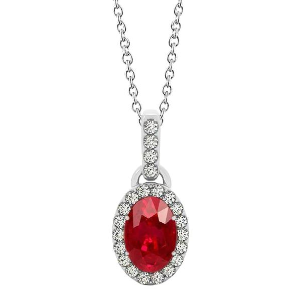 Ovaler Rubin aus Weißgold mit runden Diamanten 3,25 ct Anhänger mit Kette - harrychadent.ch